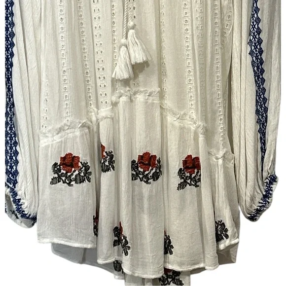 Free People Wild Horses Boho Ethereal Embroidered Mini Dress White Blue XS - Picture 12 of 15